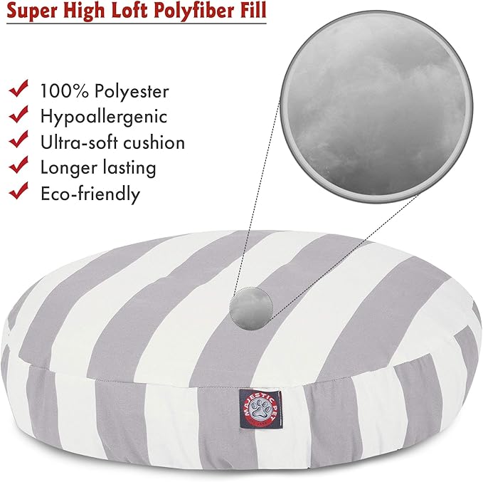 Majestic Pet Indoor Outdoor Vertical Stripe Round Pet Dog Bed with Removable Washable Cover, Gray, Large