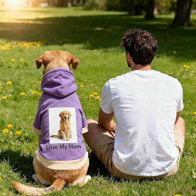 Custom Dog Hoodie, Personalized Sweatshirt with Photo Text Name Logo, Customized Hooded Sweater for Small Medium Large Dogs & Cats (Purple, Large)