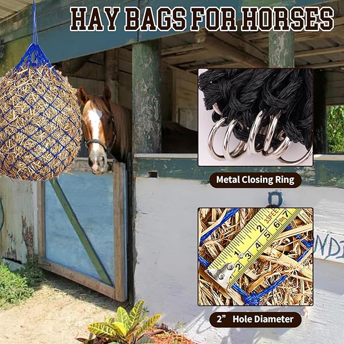 Hay Nets for Horses, 40" Slow Feed Hanging Horse Hay Bag for Horses Goats Sheep Donkey Trailer Full Day Slow Feed, Ultra Slow Soft Feeder Bag with 2” Mesh Holes for Horses Stall Paddock Rest