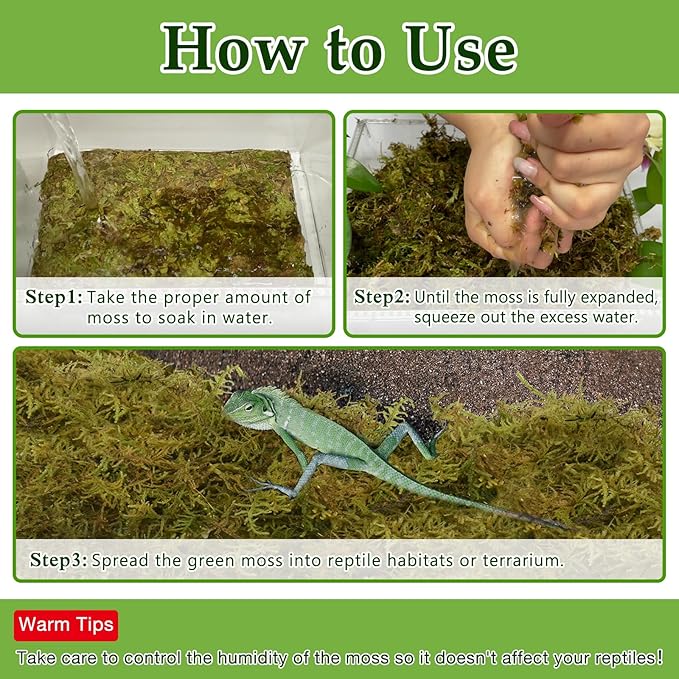 Halatool 2.5LB Natural Sphagnum Moss for Reptiles- 60QT Green Moss for Terrarium Plants Long Fiber Reptile Moss for Leopard Gecko Snake Hamsters Tortoises Frogs Lizards Salamanders