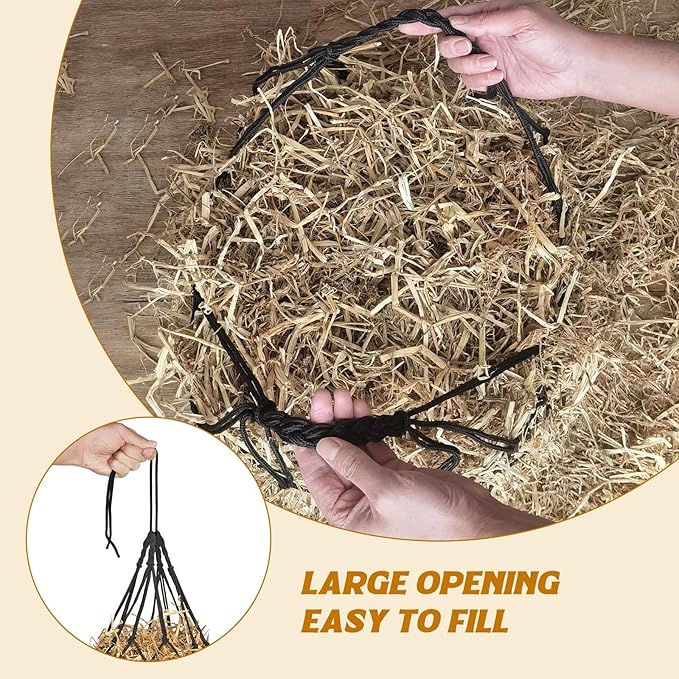 2PCS Hay Nets for Horses,2.36"x2.36" Holes 40”Horse Hay Feeder Net for Slower Feeding,Strong Load-Bearing Hay Bag Hanging for Horse Stable Trailer (Black)