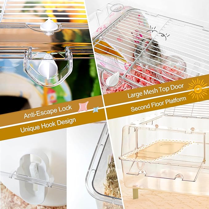 Large Hamster Cage,Crystal Clear Acrylic Hamster Cage with Stand,24.4''L*18.1''W*15.8''H Pet Mouse Cage for Pet Mice,Crystal Mouse Habitat,Hamster Enclosure with Modular Platform,Hamster Starter Kit