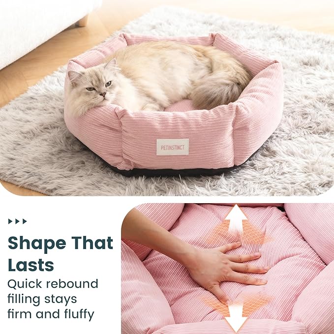 Large Cat Bed, Washable Orthopedic Cat Beds for Indoor Cats, Soft Donut Calming Dog Bed for Small Medium Dogs with Anti Slip Bottom, Cute Kitten Bed, 29.5x29.5x7.9 in, Pink