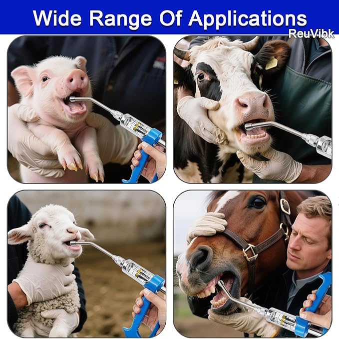 30ML Adjustable Veterinary Metal Feeding Gun, Continuous Drench Gun Continuous Dosing Device Veterinary Medicine Dispenser Husbandry Autonomous Feeding Tool, for Pig Cow, Sheep, Horse