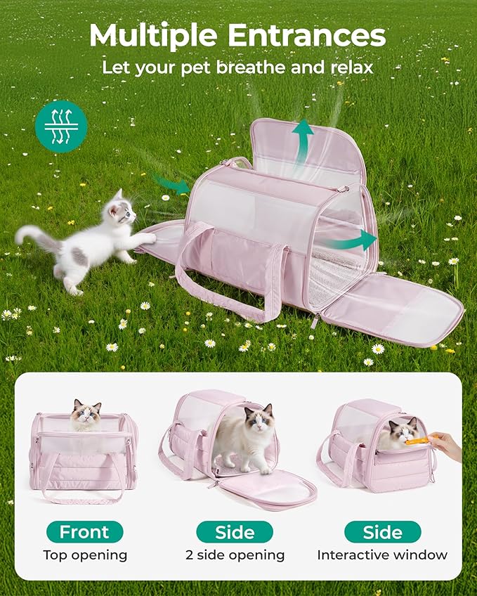 BAGSMART Cat Carrier: Soft-Sided Pet Carrier for Small Medium Cats Dogs Puppy Quilted Collapsible Puffy Travel Bag Up to 20 Lbs Brown