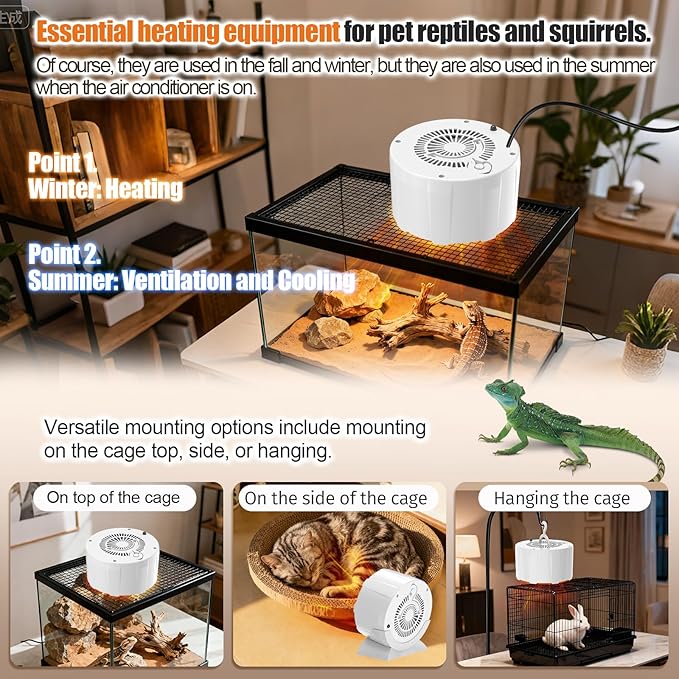 Pet Reptile Heat Mats Space Heater, Adjustable Temperature Reptile Heating Heaters, Non-Light Heating Solution with Expanded Heating Range for Hermit Crabs/Leopard Geckos/Turtles/Snakes/Frog/Iguana