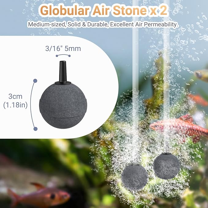 Aquarium Air Pump Accessories Kit with Standard Tubing, Air Stones, Check Valves, Suction Cups and Connectors.(10 Ft. Tubing/2 Air Stone)