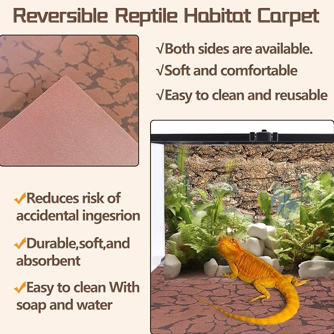 BNOSDM 2 PCS Reptile Carpet Mat Terrarium Liner Bedding Reptile Cage Mat Supplies for Tortoise Lizard Leopard Gecko Snake Chameleon 39.4" x 19.7"