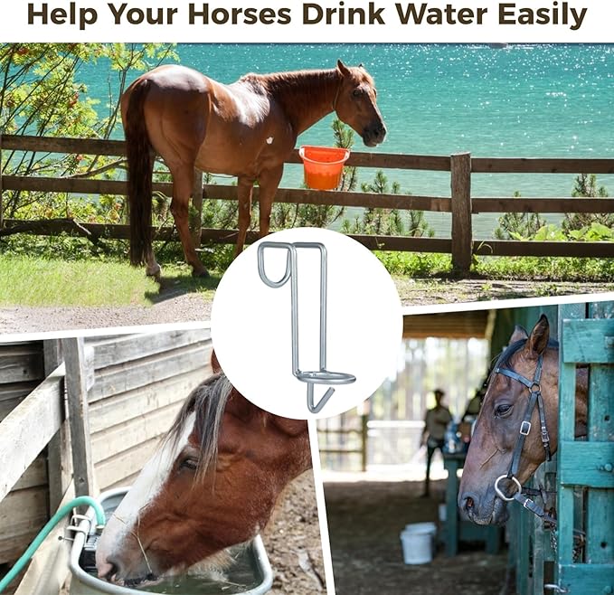 yeesport 4 Pcs Horse Water Bucket Hooks, Quality Metal, Rust-Resistant, Double Hook Design, Easy Installation for Stables Barns and Livestock Use