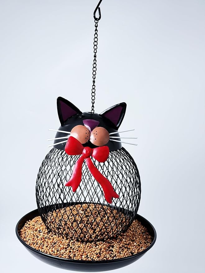 Upgraded Outdoor Bird Feeder, Squirrel-Proof Metal Wild Bird Feeder, Hanging Design, Perfect for Garden & Yard Decor, Cute Cat Shape