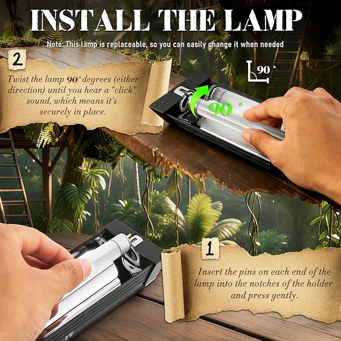 T5 Reptile UVB Light 34.5 Inches Fixture with UVB 5.0 Bulb High Output Hood for Terrariums, Basking Reptiles, Lizards, Chameleons, Iguanas, Bearded Dragons, 21W