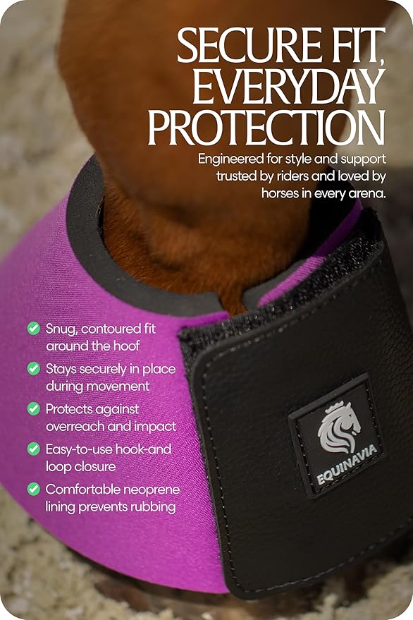 Equinavia Toki Bell Boots for Horses | Neoprene Overreach Boots - Bright Purple - L