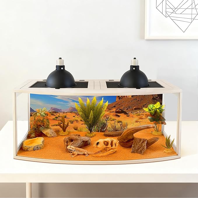 PROLEE Bearded Dragon Tank, Curved Reptile Enclosure with 3-Side Clear Acrylic Panels, Spacious Lizard Tank with Metal Mesh Top and Lockable Door for Reptile Habitat (Oak, 48" Length,80 Gallons)