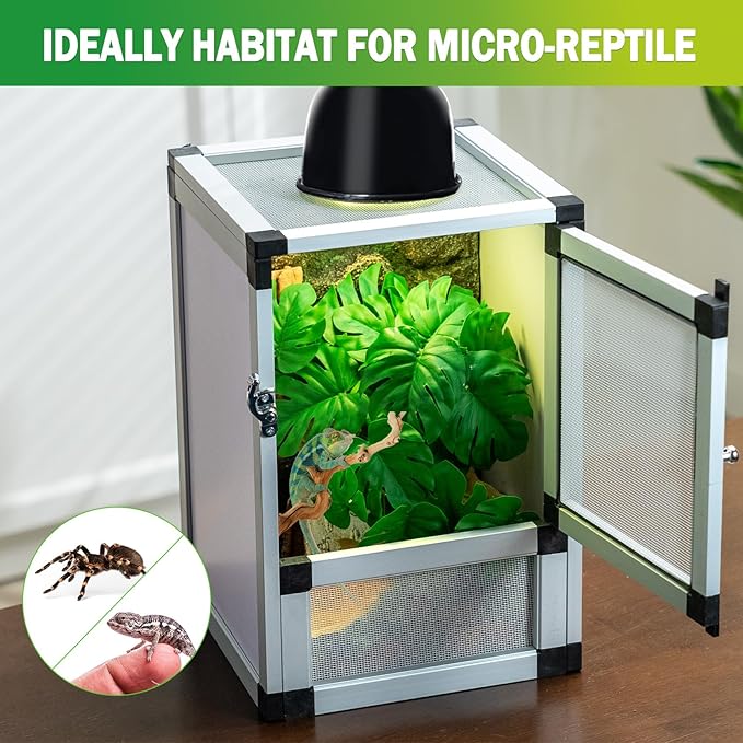 Hybrid Cage PVC Habitat Enclosure with Screen & Acrylic Doors,Toxirium 12"x12"x18" Reptile Terrarium Ventilated Tank for Gecko,Chameleon, Snake, Frog, Easy Assembly, Front Dual Access