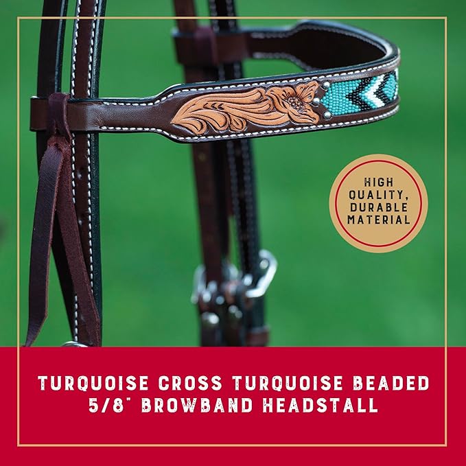 Weaver Leather Turquoise Diamond Beaded Horse Headstall, Leather Headstalls for Horses for Trail Riding, Durable Equine Supplies, Dark Oil