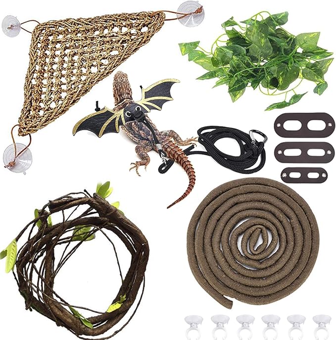 Hamiledyi Bearded Dragon Tank Accessories Lizard Large Hammock Jungle Climber Vines Flexible Leaves Bendable Vine Artificial Branch Habitat Reptile Decor for Chameleon, Lizards,Gecko,Snakes