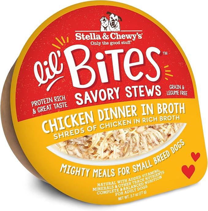 Stella & Chewy's Lil Bites Savory Stews for Small Breeds Chicken Dinner in Broth, 2.7 oz. Cups (Pack of 12)