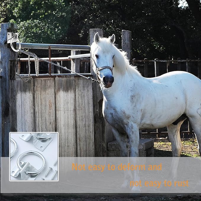 2pcs Cross Tie Ring for Horses Blocker tie Ring with Snap Hooks Stable Door Handle, 2pcs Horse Feed Bucket Hook Water Bucket Holder Horse Stall Accessories Supplies