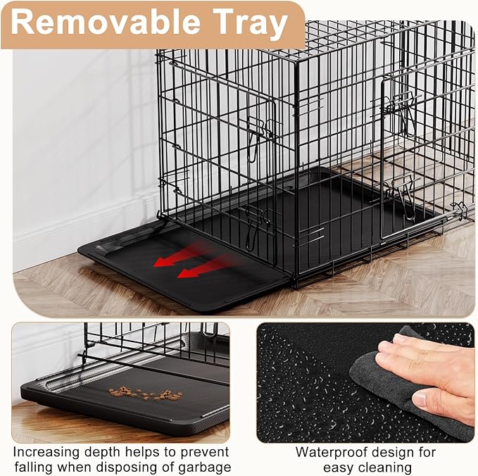 FDW Large Dog Crate 42inch Dog Cage Foldable Metal Kennel with Leakproof Tray Foldable Design Indoor Outdoor Use for Large Dogs,Black
