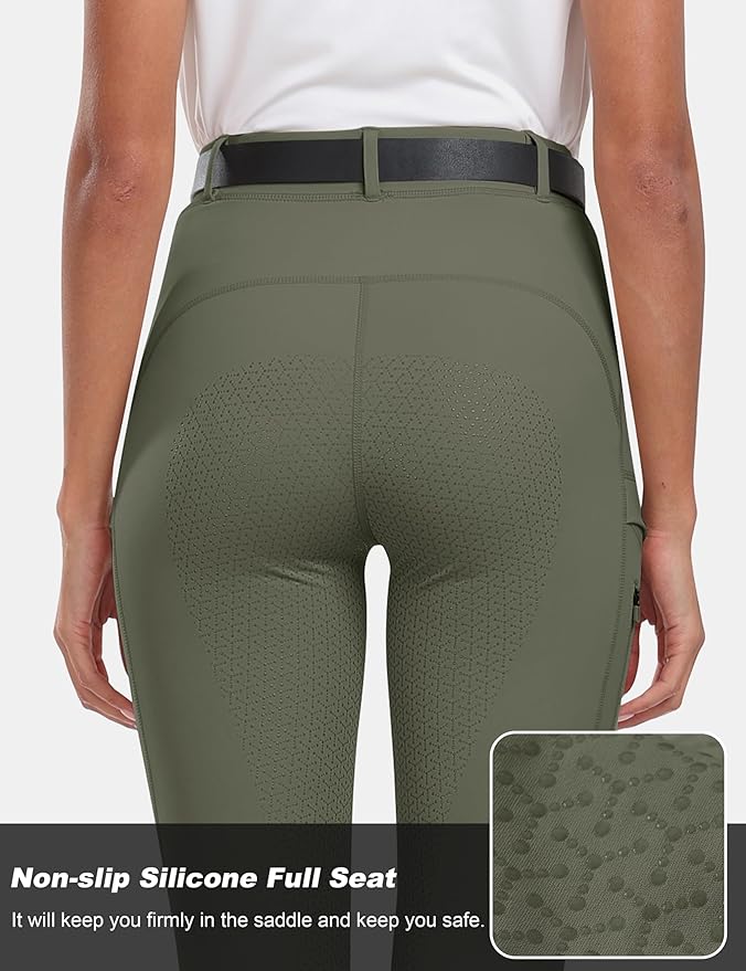 MoFiz Women's Silicone Full Seat Horse Riding Pants Zipper Pockets Equestrian Breeches Riding Tights