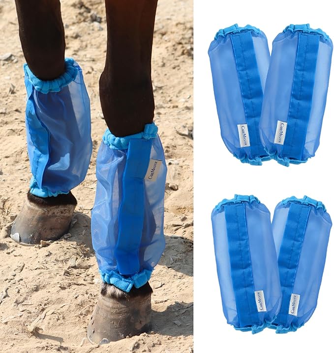 Universal Size Horse Leggings Fine Mesh Greatly Reduce Stomping Breathable Horse Boots Leg Wraps (Set of 4) Blue