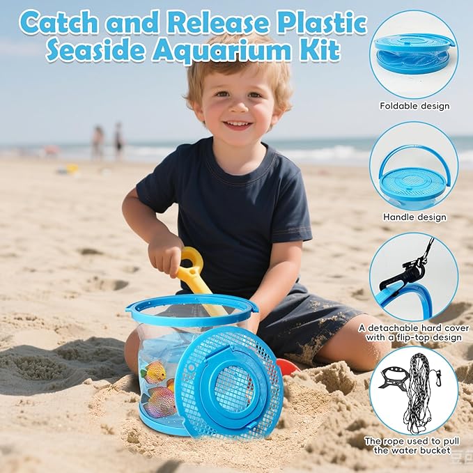 PINVNBY Catch and Release Aquarium Foldable Small Aquarium Plasitc Fish Tank Fish Transport Container Portable Clear Fish Bowl for Ocean Adventure Pool and Lake Beach