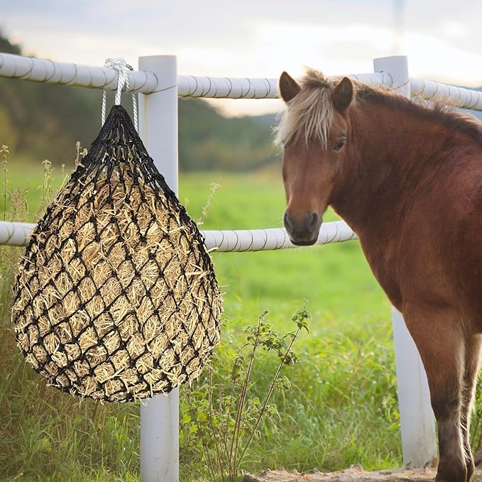 2 PCS Slow Feed Hay Net,36 Inch Length Hay Nets for Horses, Goats,Sheep,Donkey,Premium PE Material Hay Feeder Net Easy to Hang with Top Drawstring
