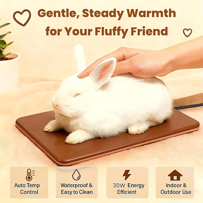 Small Animal Heating Pad, Small Animal Bed, Large Outdoor/Indoor Winter Thermal Heating Pad for Rabbits, Guinea Pigs & Chickens, Waterproof & Chew-Resistant, 30W Energy-Efficient, 15.7" x 11"