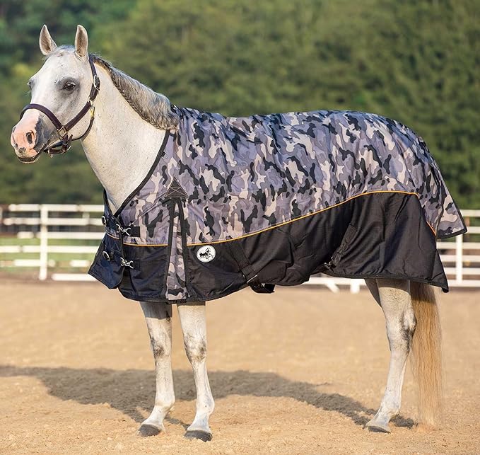Jeffers Economy Plus 1200 Denier Standard Neck Turnout Sheet 78" - Waterproof Breathable Horse Blanket, Lightweight 0 Gram Polyfill Rain Sheet for Horses, Durable Outdoor Equestrian Rug - Urban Camo