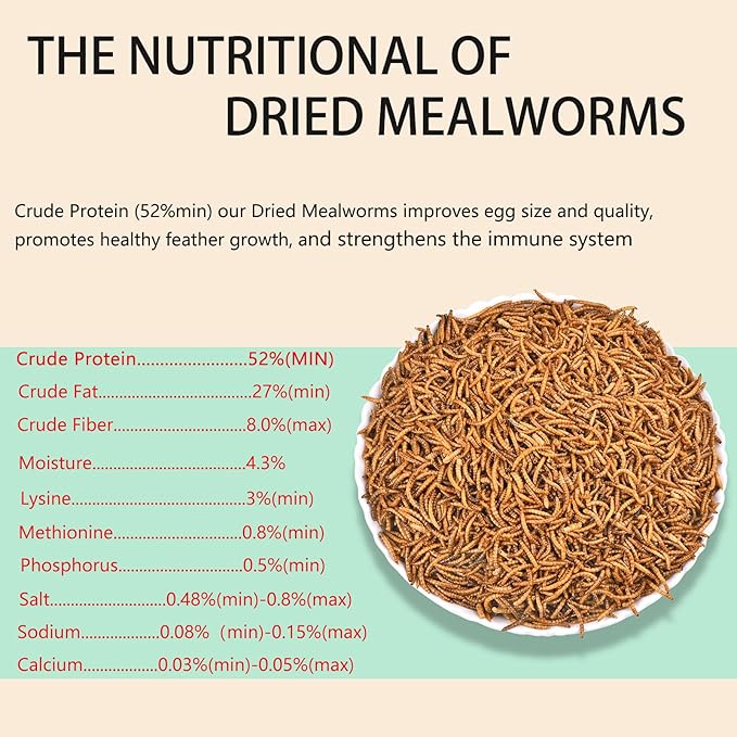 Dried Mealworms 9LB-High Protein Chicken Feed,More Protein,No Additives,Premium Organic Non-GMO,Rich in Protein Meal Worms for Chickens,Wild Birds,Laying Hens,Turkeys-Nutrient-Rich Mealworms