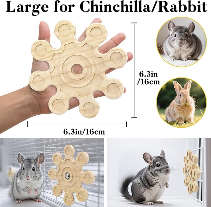 2pcs Rotating Natural Wood Chinchilla Chew Toys for Teeth, Interactive Enrichment Toys, Hanging Exercise Chinchilla Toys for Cage for Playtime, Spinner Cage Accessories Wheel