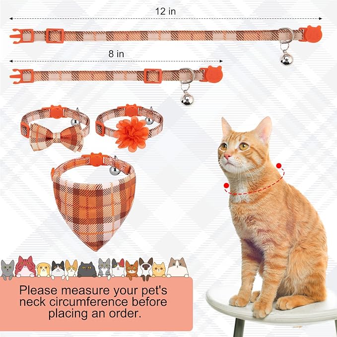 Breakaway Cat Collars with Bell & Cute Pendants - 3 Pack Adjustable Safety Kitten Collars - Decoration for Girl Boy Cats Puppy and Small Pets (Style C - Fall)