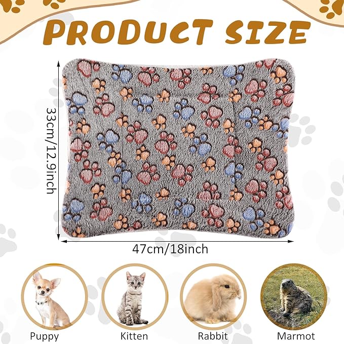 Tuanse 4 Pack Ultra Soft Dog Cat Bed Mat with Cute Prints Reversible Fleece Dog Crate Kennel Pad Cozy Washable Thickened Hamster Guinea Pig Pet Bed Mat for Small Animals(13 x 19 Inches,Gray)