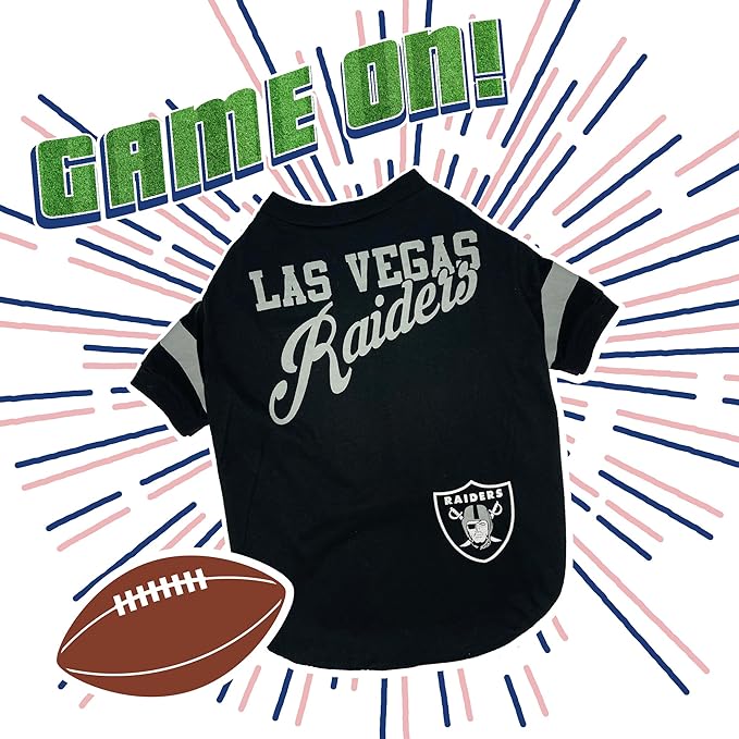 NFL Las Vegas Raiders Dog & Cat T-Shirt, Large. Football PET TEE for NFL Team Fans. New & Updated Fashionable Stripe Design, Durable & Cute Sports Outfit