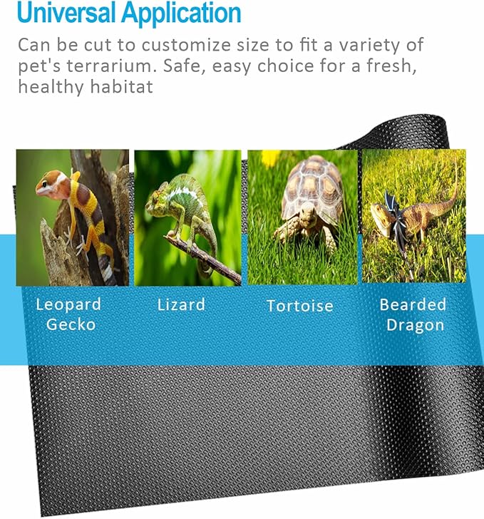 Bearded Dragon Tank Accessories, Reptile Terrarium Liner Substrate for Leopard Gecko, Snake, Lizard and Tortoise, Non-Adhesive Reptile Carpet Bedding for Reptile Tank, Black