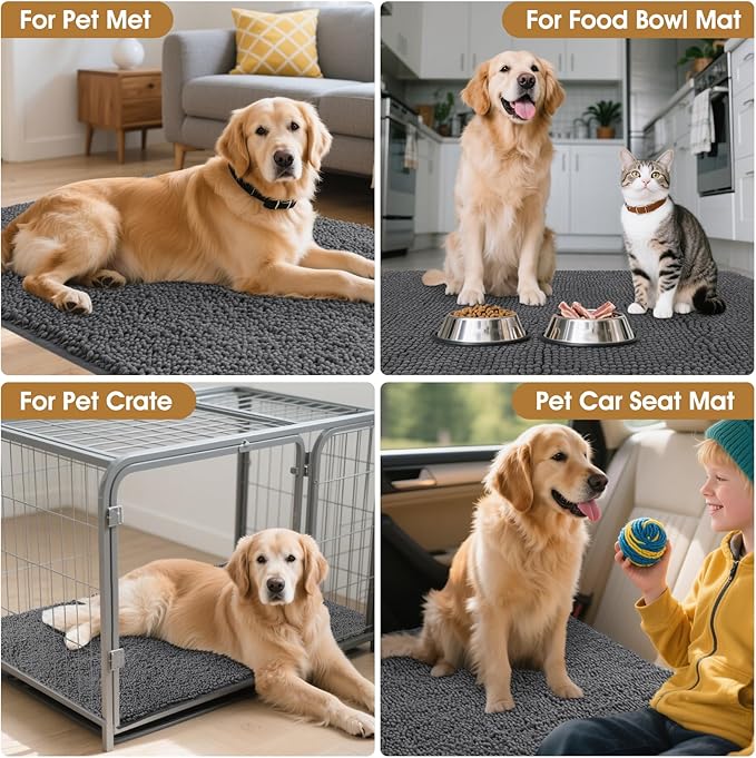 IM HOME 30" X 20" Grey Dog Door Mats for Muddy Paws, Chenille Absorbent Dog Mat, Non Slip Heavy Mud Mat for Dogs, Soft Pet Bed Mat for Entryway, Mud Paws, Inside Floor
