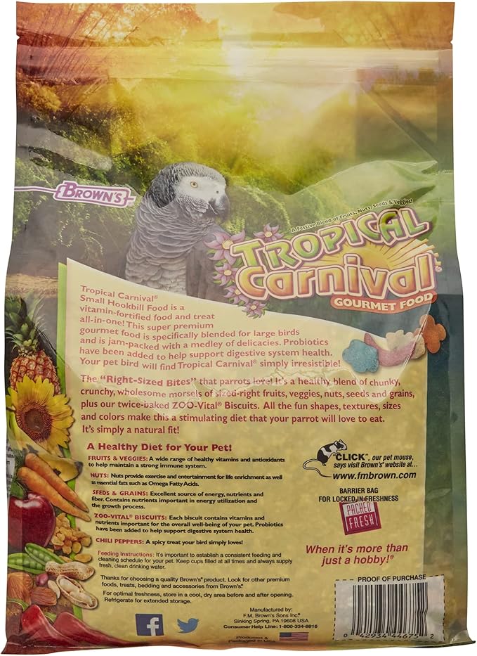 Tropical Carnival Small Hookbill Food – Gourmet Blend with Fruits, Nuts & Seeds, 10 Pounds, Omega 3 & Natural Preservatives, Supports Digestion