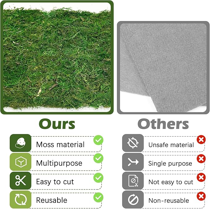 Reptile Carpet Cuttable Terrarium Mat Artificial Moss Reptile Liner Green Substrate Flooring Bearded Dragon Tank Accessories for Leopard Gecko Lizard Snake Tortoise (11.81" x 39.37")