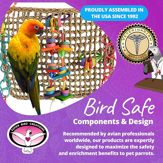 Super Bird Creations SB699 Activity Wall Toy - Ideal for Parrots, Ringnecks, Conures - Perfect for Chewing, Foraging, and Boredom Relief, Safe and Engaging Design - Medium Bird Size, 12" x 14" x 3"