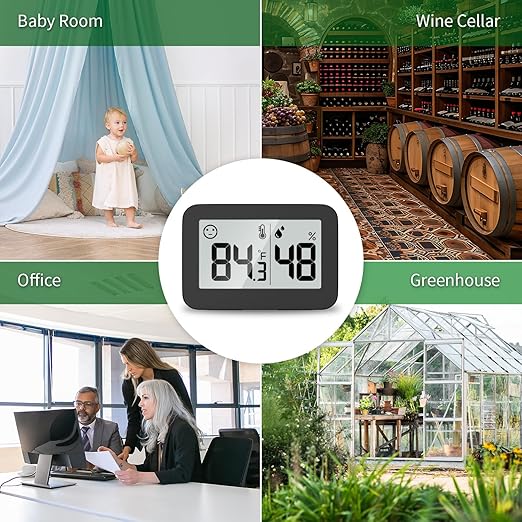 DOOMAY Mini Hygrometer Indoor Thermometer, Digital Humidity Gauge with Celsius Fahrenheit Switch Button,Humidity Meter Temperature Monitor for Babyroom Cellar Reptile Incubator Closet,2-Pack,Black