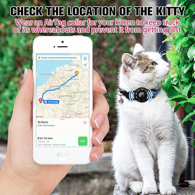 BINGPET AirTag Cat Collar with Bells, Upgraded Safety Elastic Cat Collar with Airtag Cat Collar Holder, Anti-Lost Cat Collars for Cats, Anti-Suffocation Kitty Puppy Collars