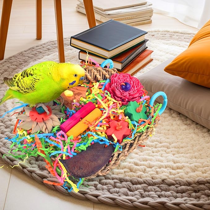 KATUMO Bird Toys, Parakeet Toys Bird Grass Mat Parrot Shredder Toys Lovebird Forage Toys for Cockatiel Conure Lovebird Parakeet Small-Medium Birds