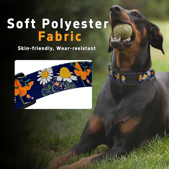 Dog Collar with Butterflies Print, Daisy Boys Girls Puppy Collar for Small Medium Large Dogs, Adjustable Soft Floral Pet Collar with Safety Buckle for Male Females(Blue Butterfly,XS)