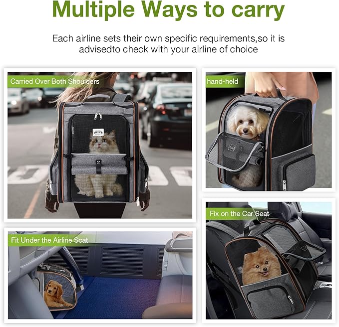 Lekebobor Cat Carrier Backpack, Expandable Pet Carrier with Sun Shade & Full Front Opening, Breathable Mesh Backpack for Small Dogs & Medium Cats Up to 18 Lbs, Foldable for Hiking, Camping (Grey)