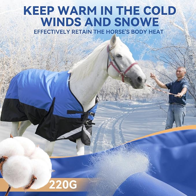 69” Winter Horse Blanket, 1200D Waterproof Poly Horse Turnout Blanket, Durable Tear-Resistant Thick Horse Blanket with Snuggit 220G Filling, Breathable Warmth Turnout Blankets for Horse