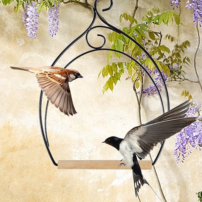 winemana Set of 3 Hummingbird Swings, Rust Resistant Metal Frame, Wooden Dowel, Attach to Bird Feeders, Perfect for Hanging Indoor Office Outdoor Trunk Lawn Patio Garden (7.4" x 5.5")