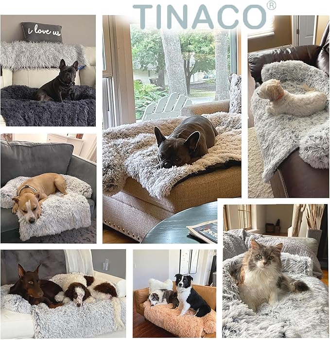 Calming Dogs/Cats Bed Mats, Dog Pad Washable Removable Couch Cover, Plush Long Fur Mat for Pets, Waterproof Lining, Perfect for Small, Medium and Large Dogs and Cats (Navy Blue, 21"x21")