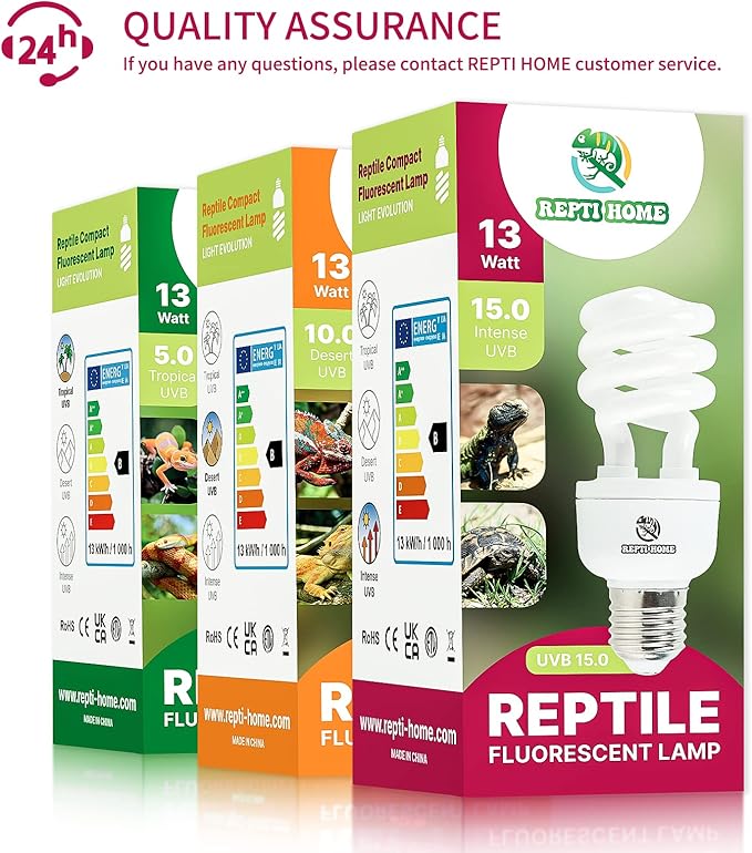 UVB Reptile Light 15.0, 13W Intense UVA UVB Bulb for Reptiles, Terrarium Compact Fluorescent Lamp, Reptile UVB Light Bulb for Desert Reptiles & Amphibians
