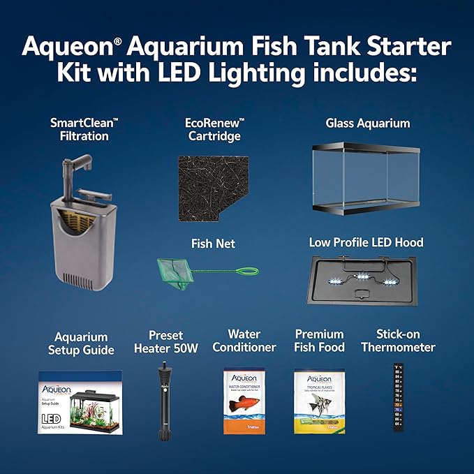 Aqueon Aquarium Starter Kit with Smart Clean Filtration and LED Lighting, Freshwater and Saltwater Fish, Perfect for Tetras, Guppies, Platies, 10-Gallon