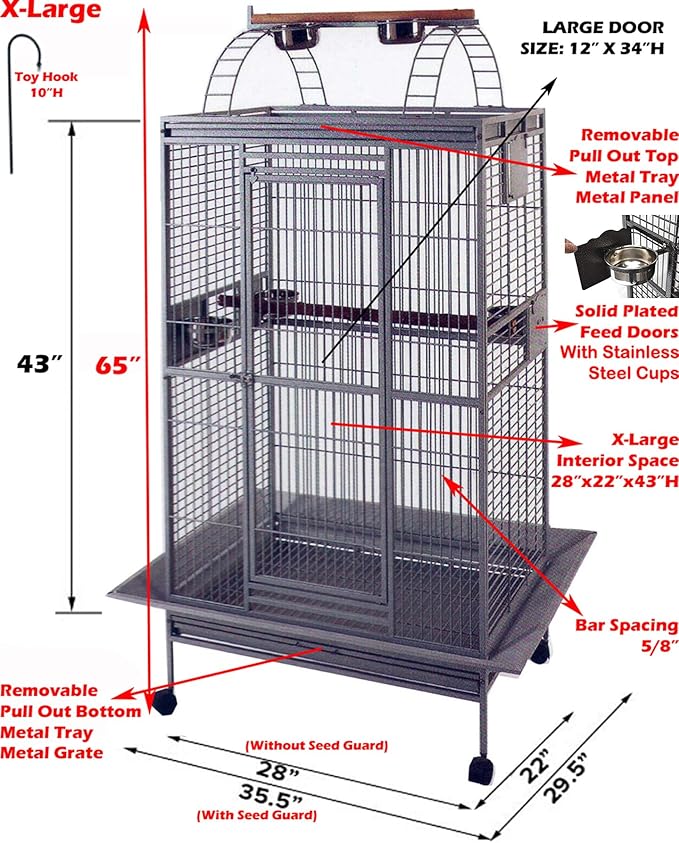 Extra Large Double Ladders Open Play Top Wrought Iron Bird Parrot Parakeet Finch Macaw Cockatoo Cage, Include Seed Guard and Toy Hook (35.5" L x 30.5" W x 66" H, Black Vein)